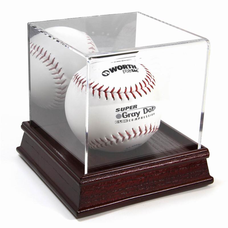 DELUXE SOFTBALL CUBE DISPLAY CASE w/ WOOD BASE
